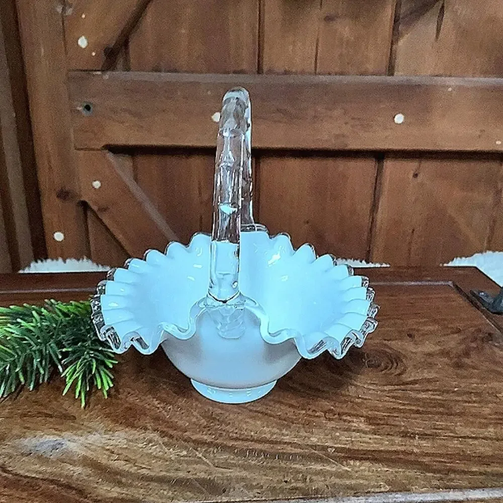 Vintage Fenton Silver Crest Bride's Bowl Basket 8